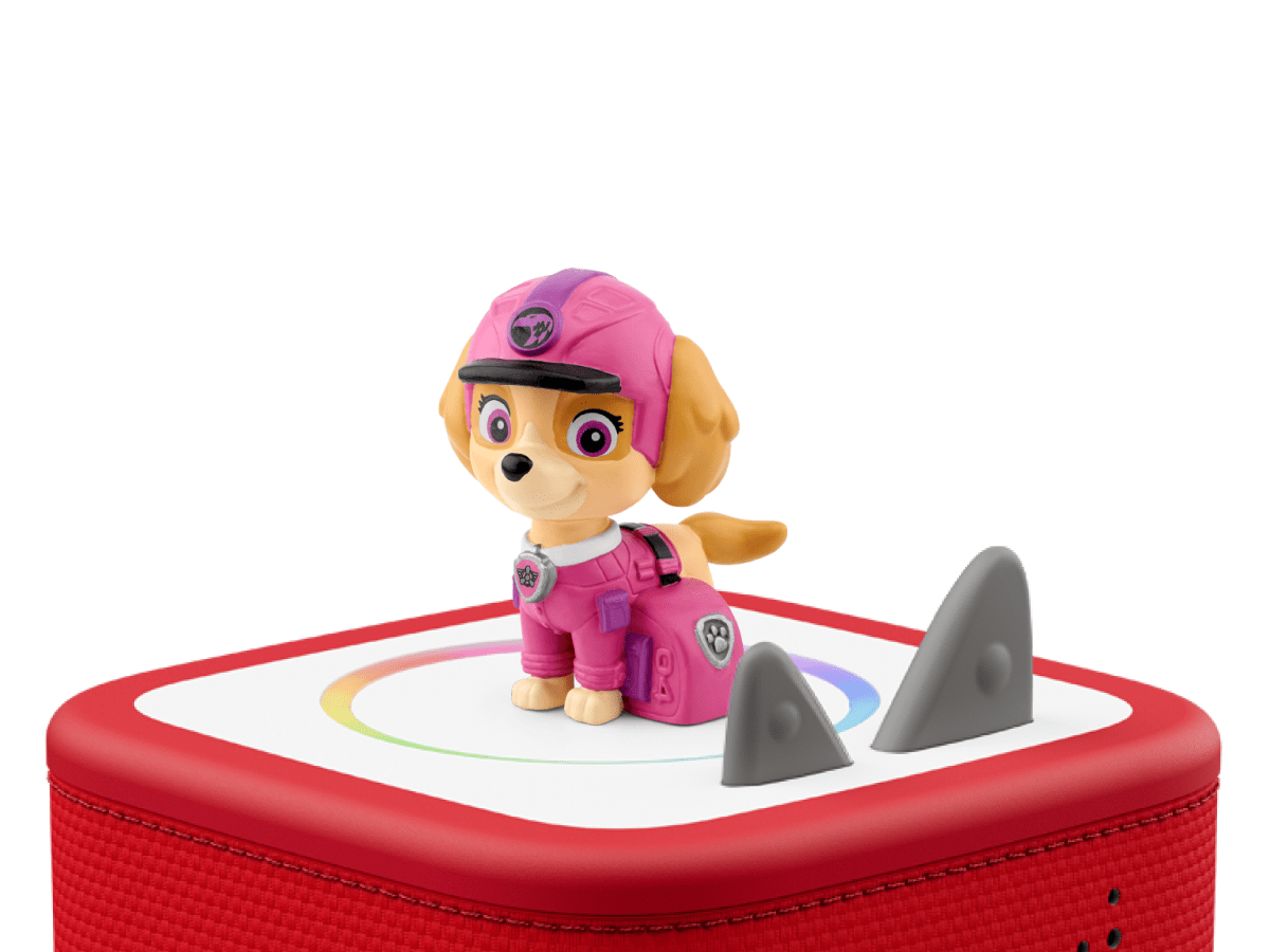 Jungle Pups Skye Tonie on a red Toniebox 2 ready to play audio stories and songs