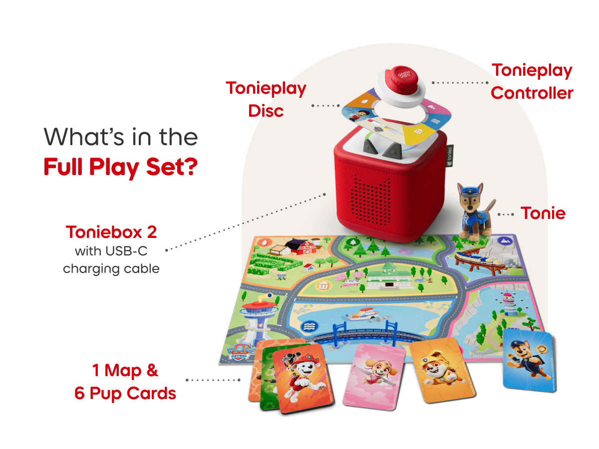 Toniebox 2 Play Set - PAW Patrol Chase and Tonieplay Sky Blue with controller included components