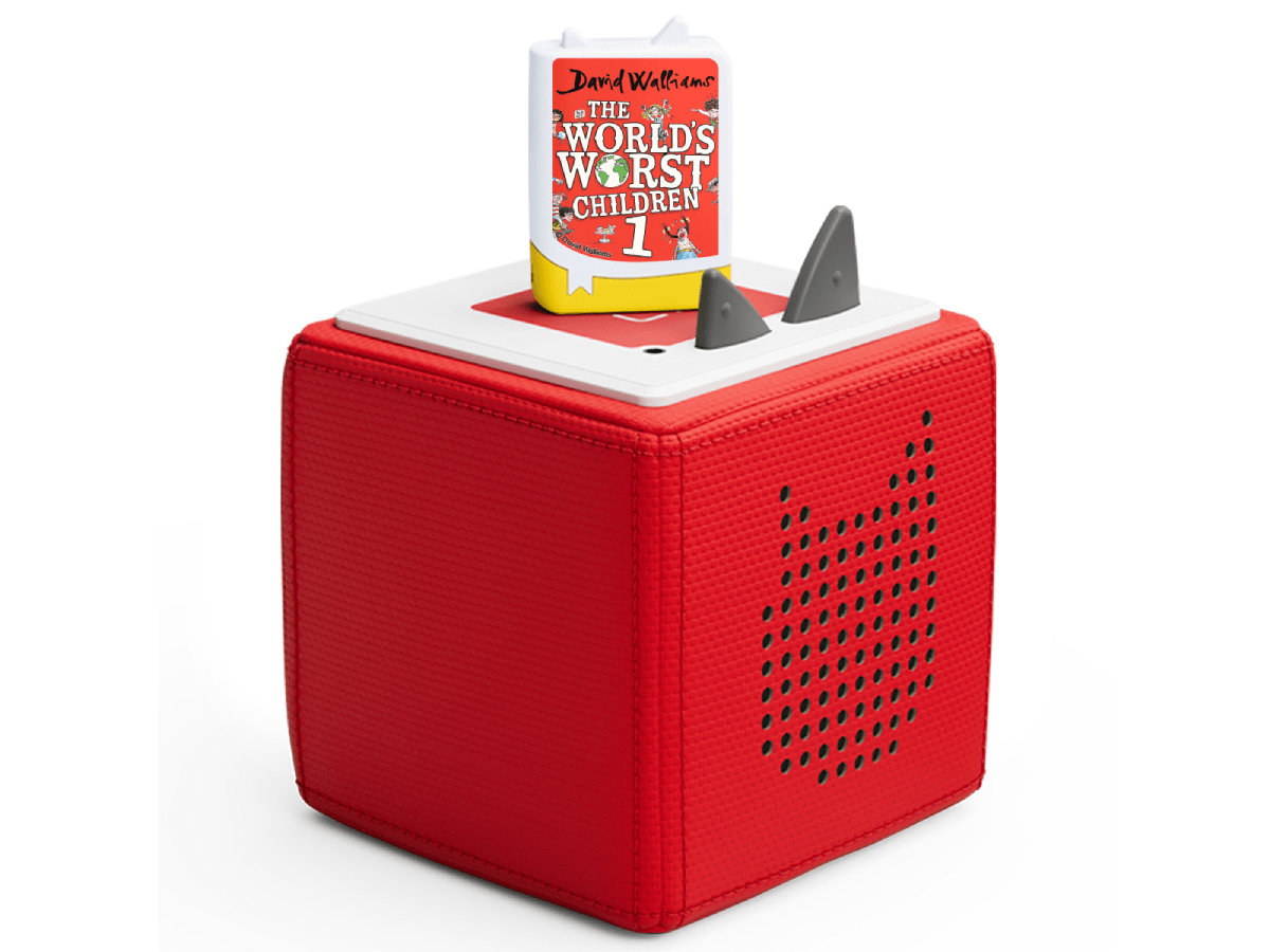 David Walliams The Worlds Worst Children 1 Audiobook Pocket Tonie on a red toniebox