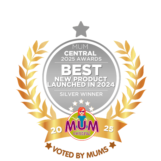 Award badge for 'Best New Product Launched in 2024' by Mum Central