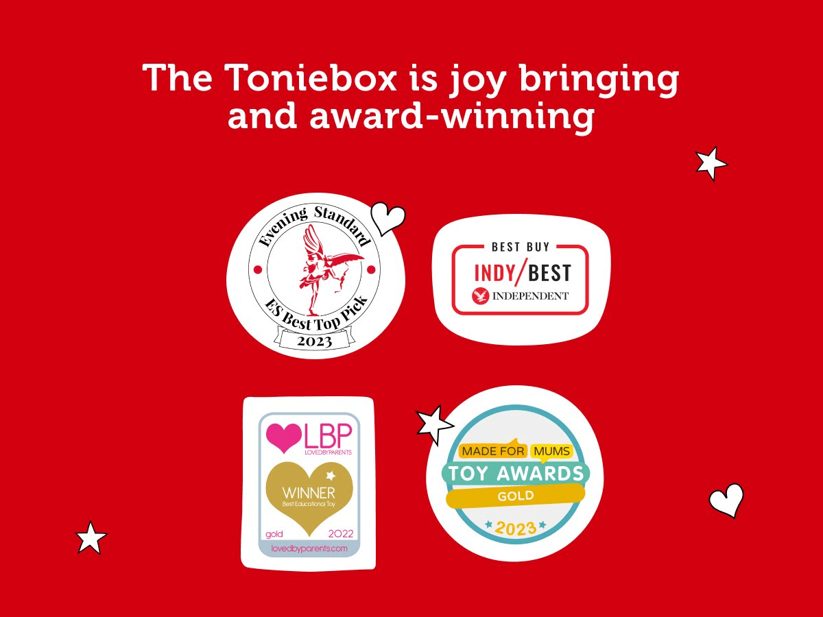 Graphic image that shows four awards given to Toniebox