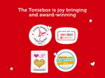 Graphic image that shows four awards given to Toniebox